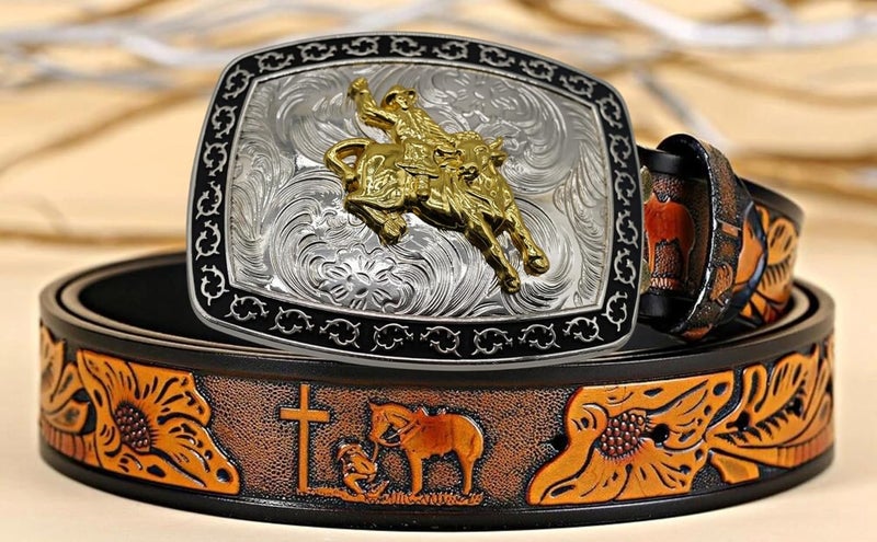 WMG Bull Rider Cowboy Rodeo Western Large Gold Tone Cowboy Riding Bull Unisex Fashion Belt Buckle - Image 5